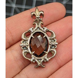 RESERVED ~ Sterling Silver Smoky Brown Quartz Gemstone Fleur De Lis Pendant